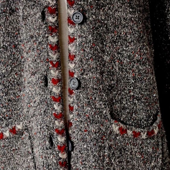 Vintage Woolrich Heather Gray Decorative Trim Wool Blend Button Front Sweater - Picture 5 of 14